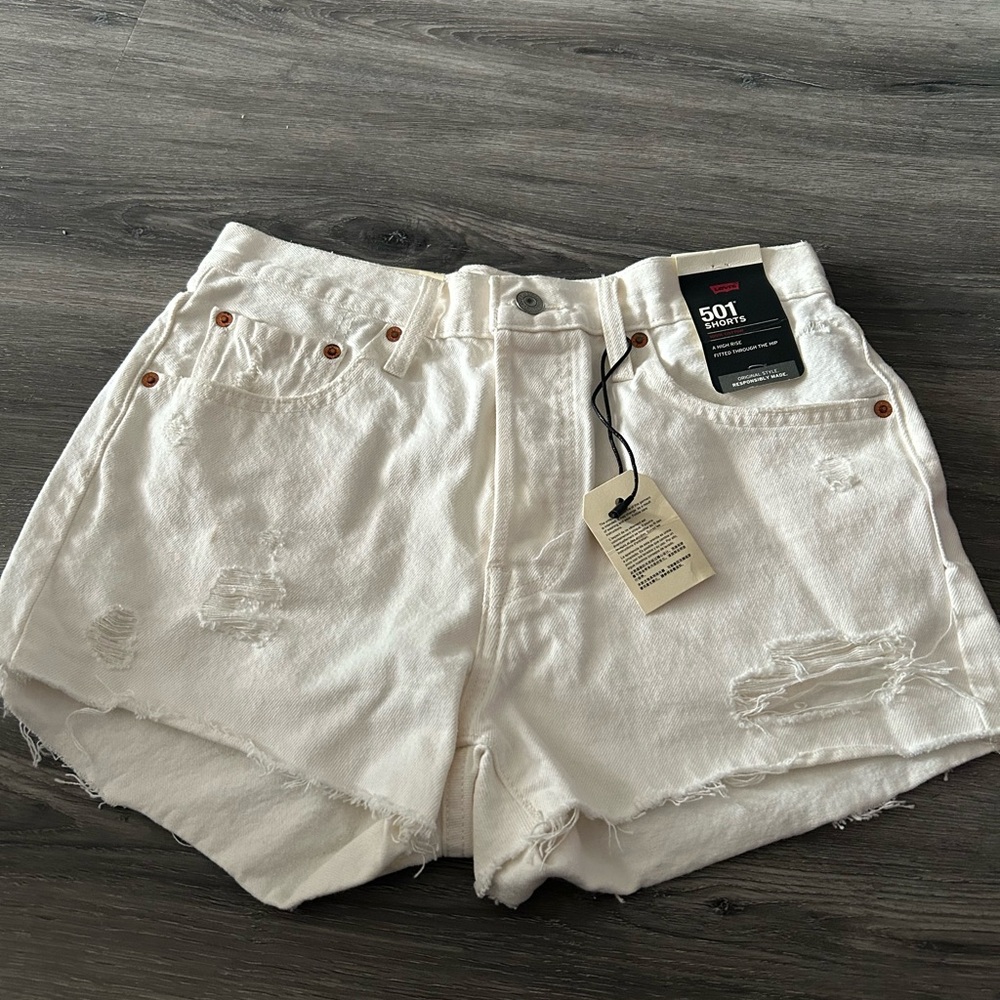 Levi's White 501 Distressed Jean Shorts